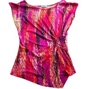 Bleeker & McDougal red pink Multi Long Cinch‎ Top Asymetrical sleeveless  L